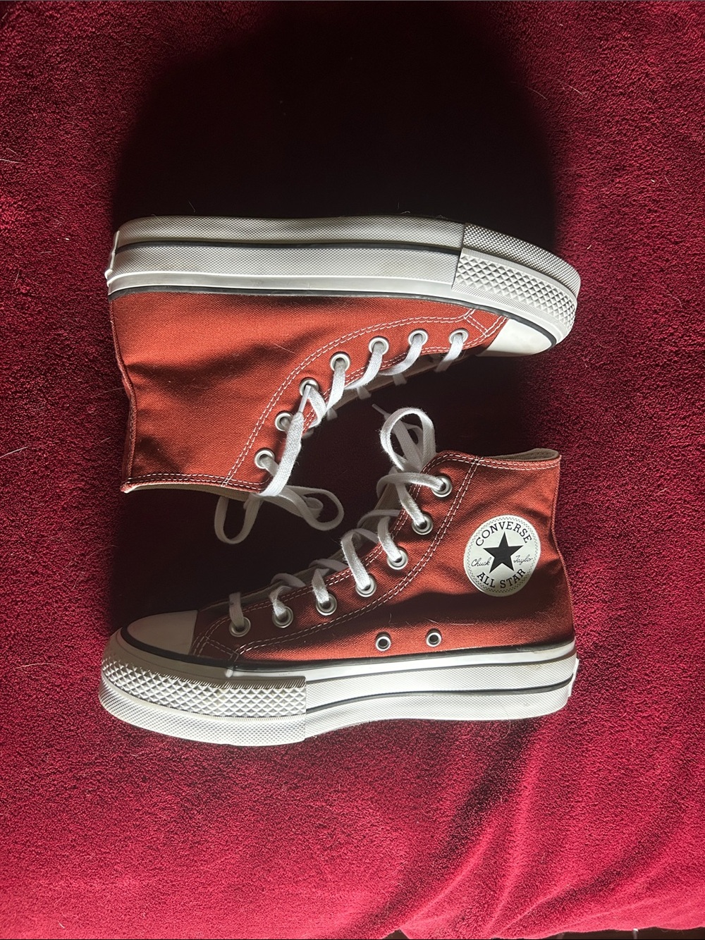 Converse High Top Platform Sneakers in Rust Orange Canvas